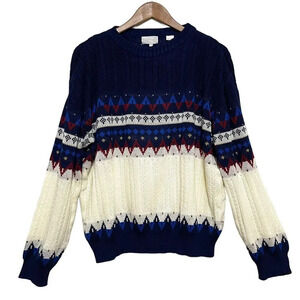 Vintage Rob Winter Fair Isle Cable Knit Nordic Ski Lodge Sweater Size Large
